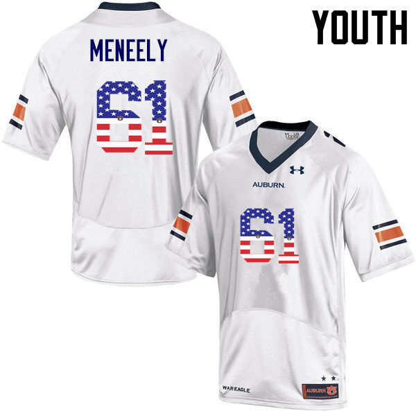 Youth #61 Ryan Meneely Auburn Tigers USA Flag Fashion College Football Jerseys-White